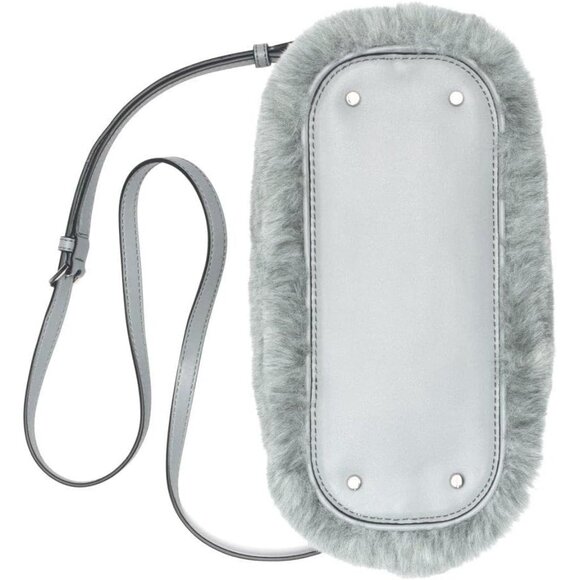 Leilani Micro Pebble Top Handle Crossbody Purse Womens Faux Fur Gray Compact - Picture 2 of 9